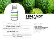 Load image into Gallery viewer, Bergamot Essential Oil (Citrus bergamia) - 30mL (1 fl oz.) -Natural Stress Reliever and Mood Lifter