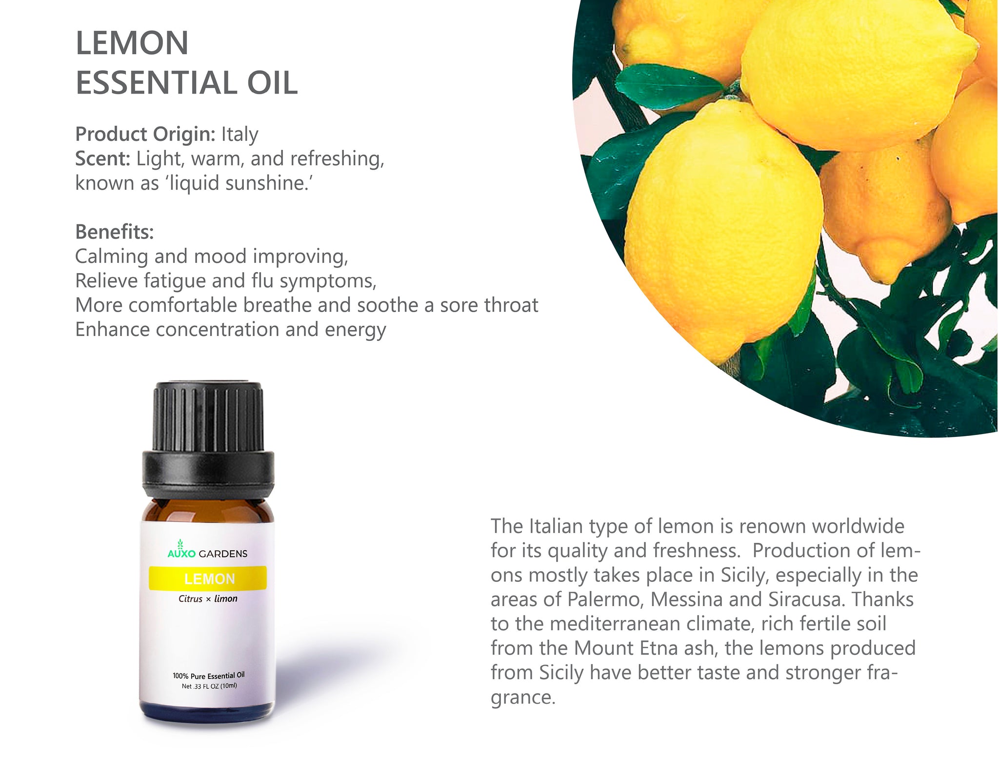 Citrus Essential Oil Set (30 mL) - Lemon; Sweet Orange and Petitgrain –  Auxo Gardens